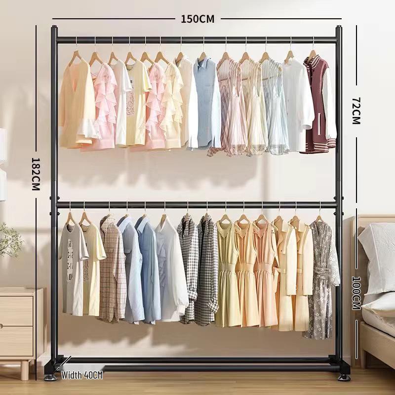 Movable Double-Layer Drying Rack with Wheels for Indoor and Balcony Use