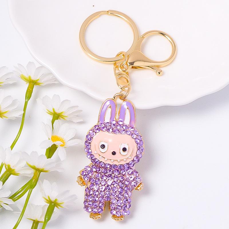Cross Border Popular Cartoon Doll with Canvas Keychain, Small Pendant Accessories, Rhinestone Metal Rabbit Keychain