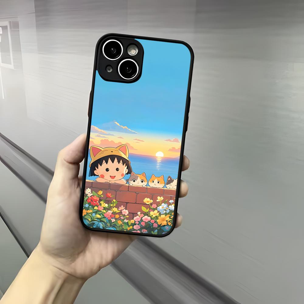 Cute Chibi M-Maruko C-Chan Phone Case For Iphone 17 16 15 14 13 12 Pro Max Xr Air Plus Skin Feel Black Hard Shell Cover