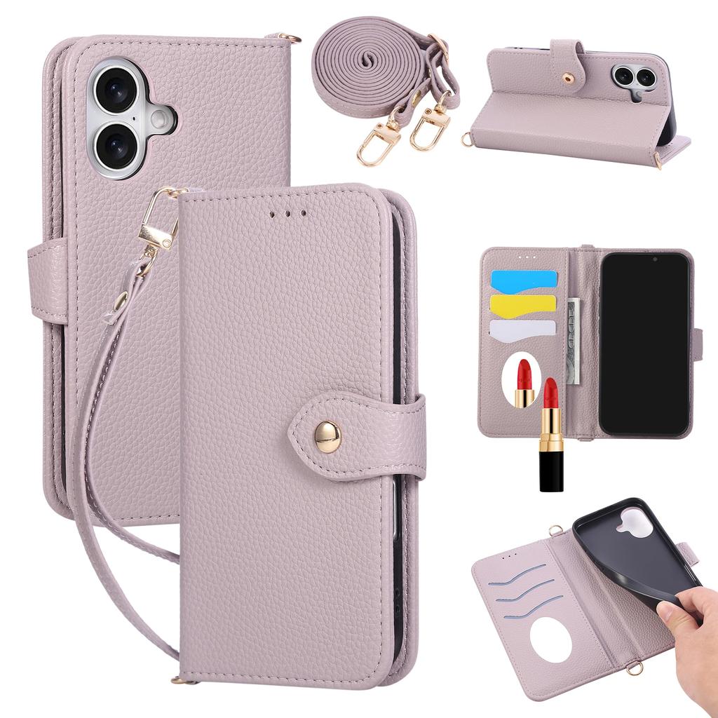 Crossbody Strap Mirror Wallet with Card Holder Phone Case for IPhone 16E 16 15 14 Pro Max 13 12 11 7 8 Plus Leather Flip Cover