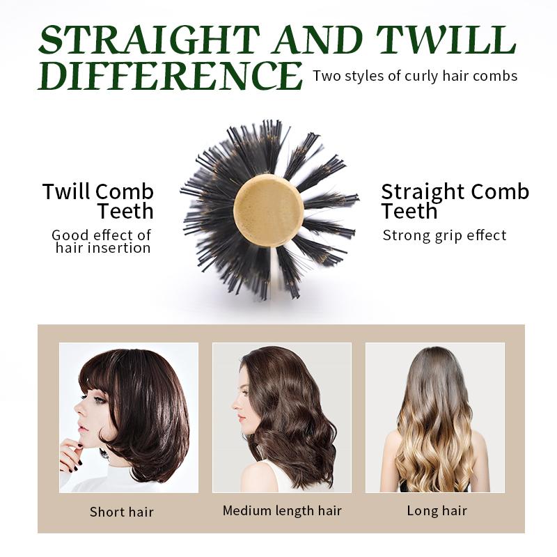 Boar Bristles Round Hair Brush Women Anti Static Wood Comb Hair Curling Styling Barrel Rolling Detangling Hair Comb For Curly