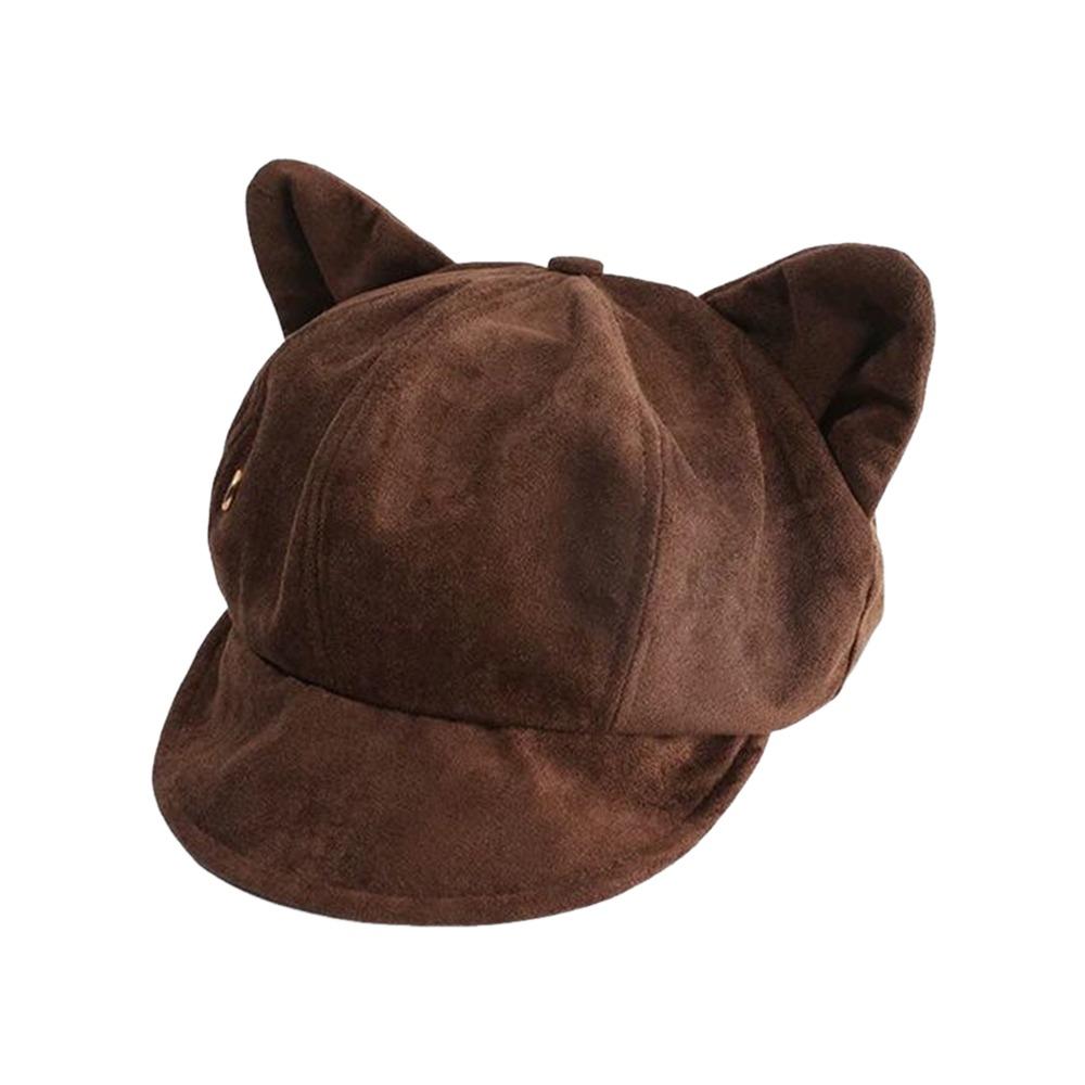 Soft Fabric Cat Ears Hat Solid Color Octagonal Hat Vintage Newsboy Cap Autumn Winter