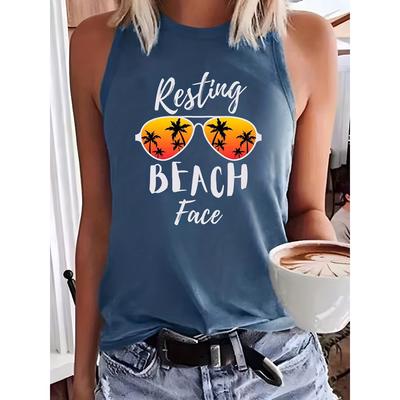 Damen Sommer Kokosbaum Buchstaben Aufdruck Groß Lässig Ärmellos Locker Tanktop T-Shirt Lässiges T-Shirt