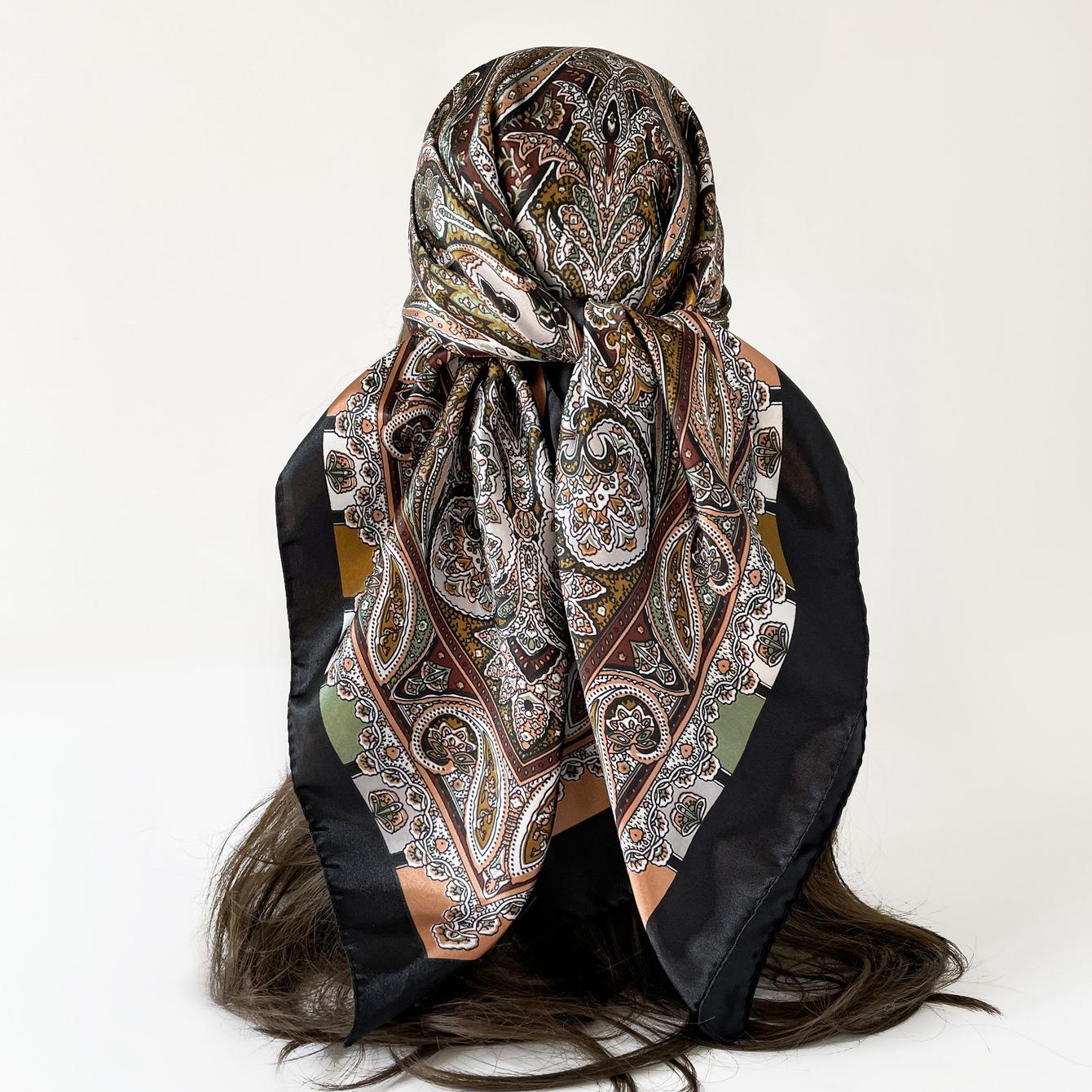 Headscarves, neckerchiefs, large scarves, shawls, and paisley-print satin handkerchiefs 90*90cm