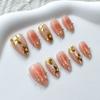 10Pcs French Short Almond Press On Nails Spring Green Gilded Drip Glue Cute Flower Fake Nails