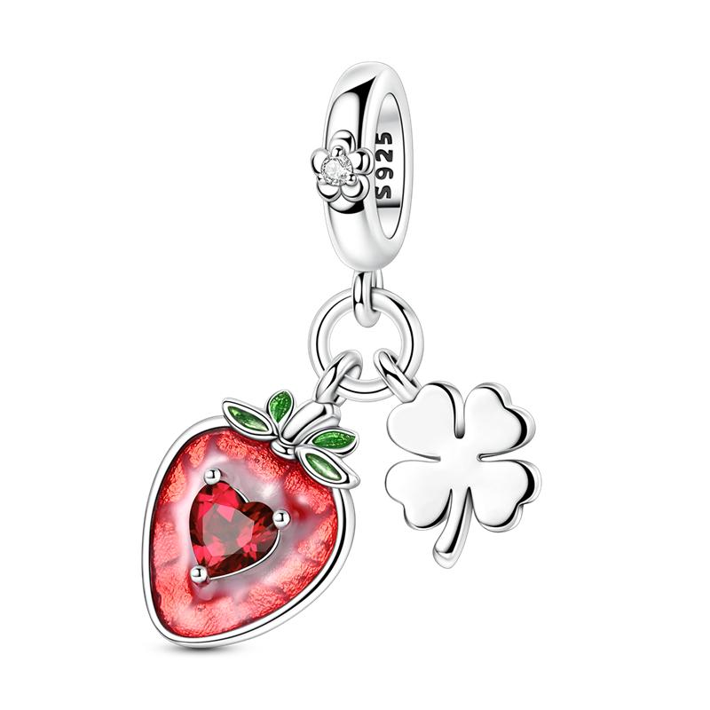 Copper Clover Charms Bead Kiwi Fruit Strawberry Cherry Honey Peach Lemon Pendants Fit Original Bracelet Diy Jewelry