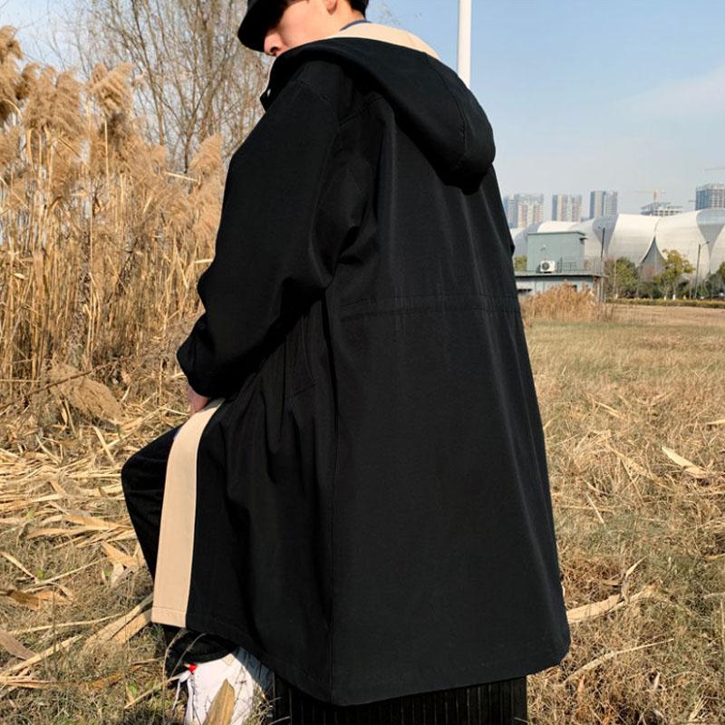 Fałszywe 2 szt. Wiatrówka Wiosna Duży rozmiar Bluza z kapturem Mężczyźni Casual Luźny płaszcz Jednolity kolor Wygodna kurtka Długa