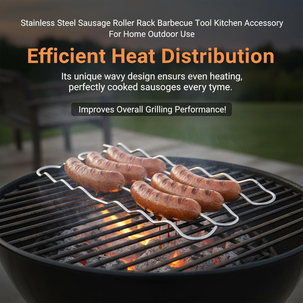 Stainless Steel Sausage Roller Rack Barbecue Tool Kitchen Accessory For Home Outdoor Use