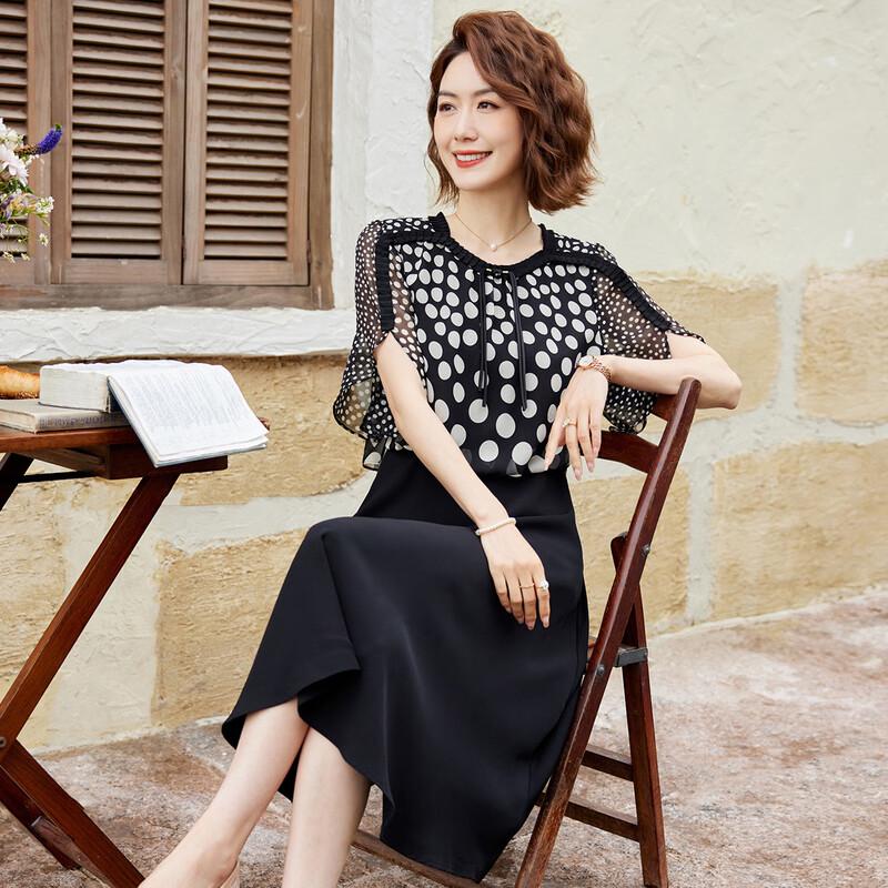 Pasite New Chinese Style Polka Dot Chiffon Midi Dress