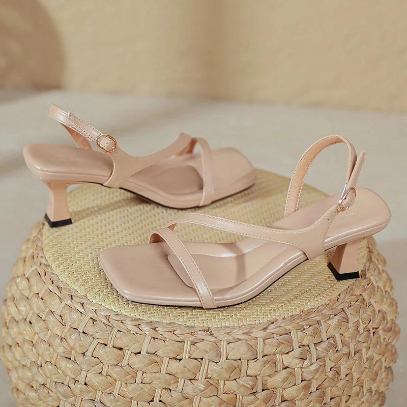 

Fashion High-heeled Sandals Women s Summer 2025 New Square Head with High Heels Women s Stiletto French Fashion Cool Slippers 39 телесный