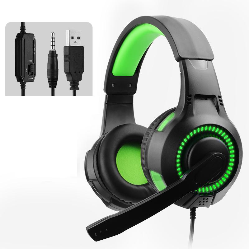 

Usb Rgb Light Ігрова гарнітура Навушники з мікрофоном для ПК Комп’ютер для Xbox One Професійний геймер Об’ємний звук Rgb Light зелений