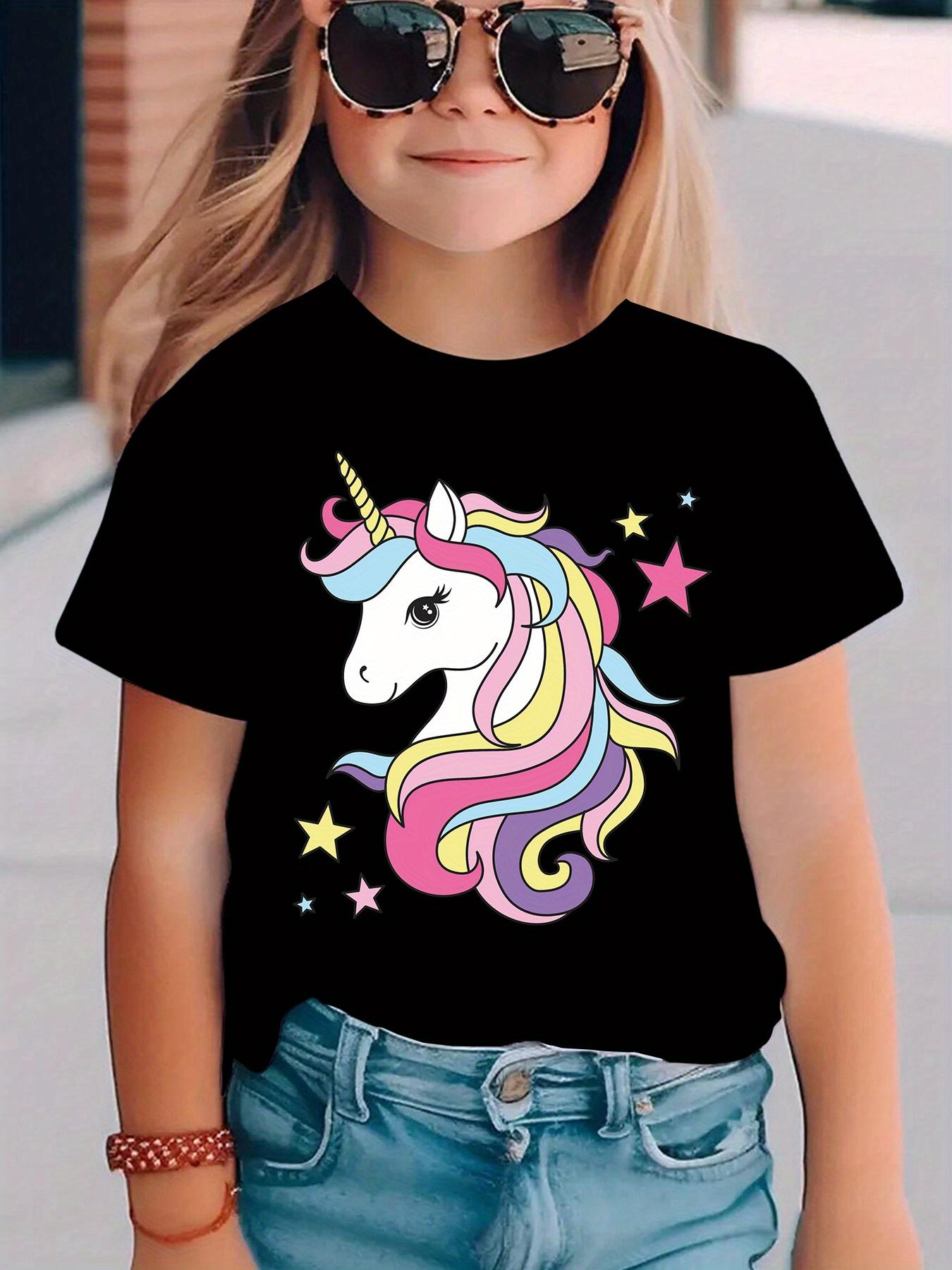 

Summer fashion girls short-sleeved T-shirt star unicorn element printed casual versatile top 100