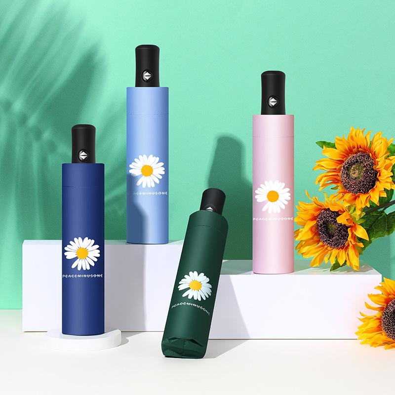 Creative little daisy female triple folding automatic vinyl umbrella sunshade anti-ultraviolet umbrella