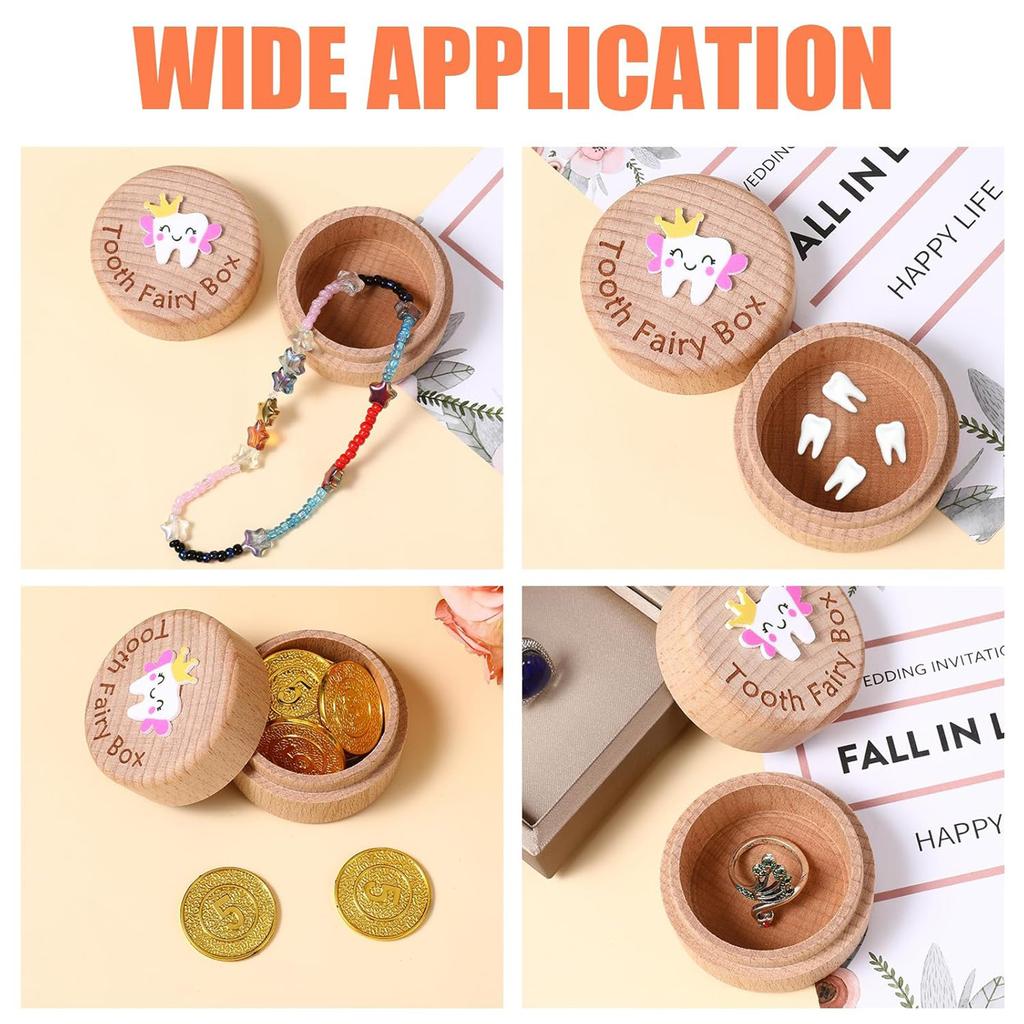 Girls Tooth Box, Cute 3D Teeth Carving Wooden Storage Box For Children's First Tooth Lost, Can Be Placed Under The Pillow As A Birthday Baby Gift