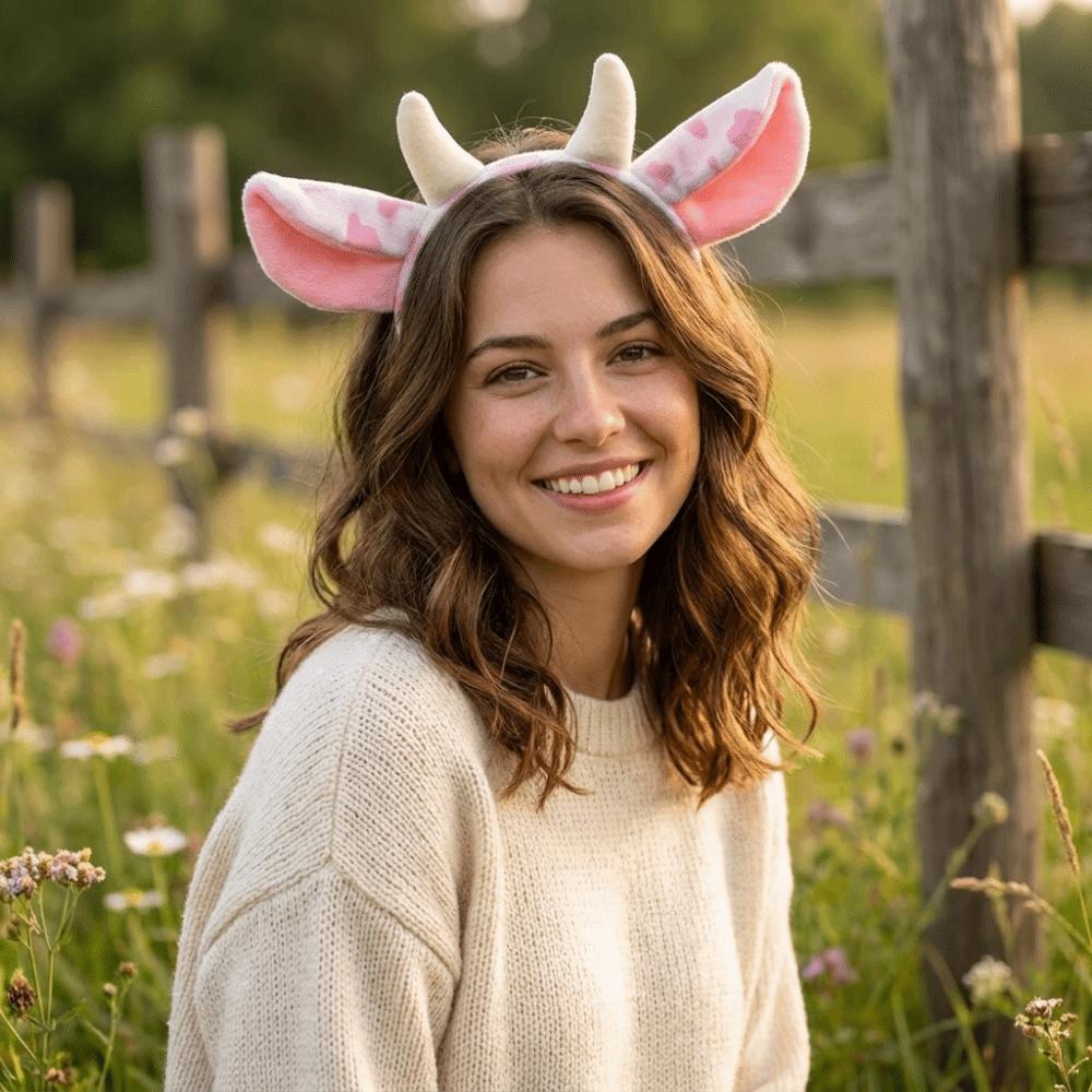 Hair-Pressing Animal Ears Hair Hoop Polyester Dairy Cow Hairband Halloween Carnival