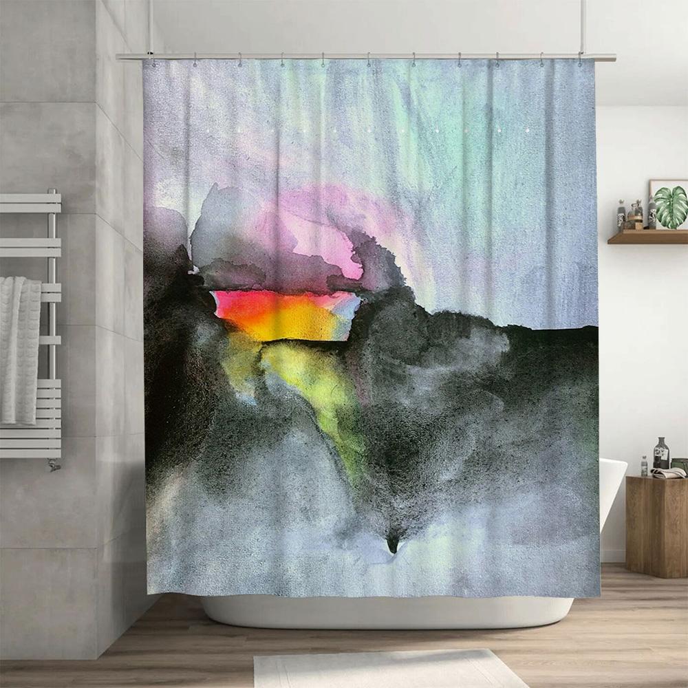 Watercolor Print Shower Curtain Soft Texture with Floral Design in Multicolors for Bathroom Decor