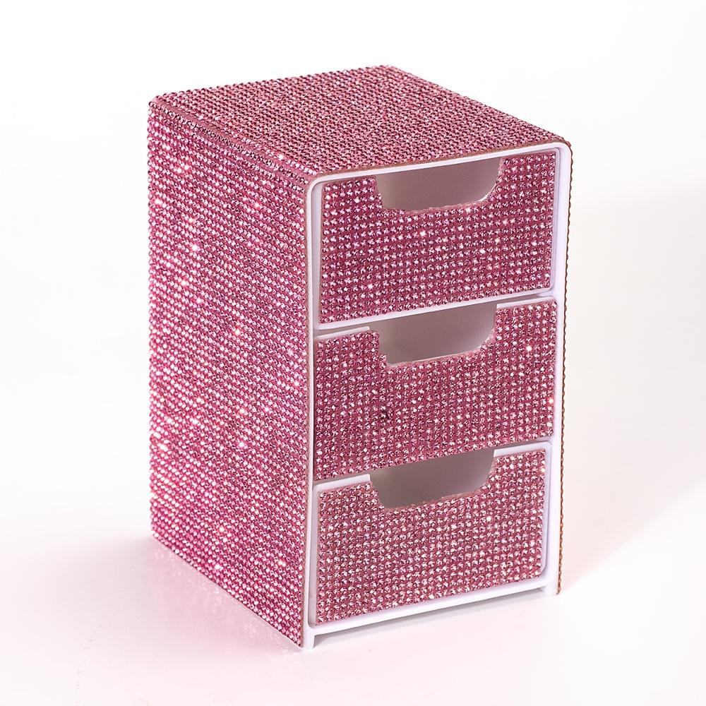 Three-Tier Drawer Storage Box with Diamond-Studded and Full Diamond Decoration, Plastic Base, Three-Tier Drawer Design