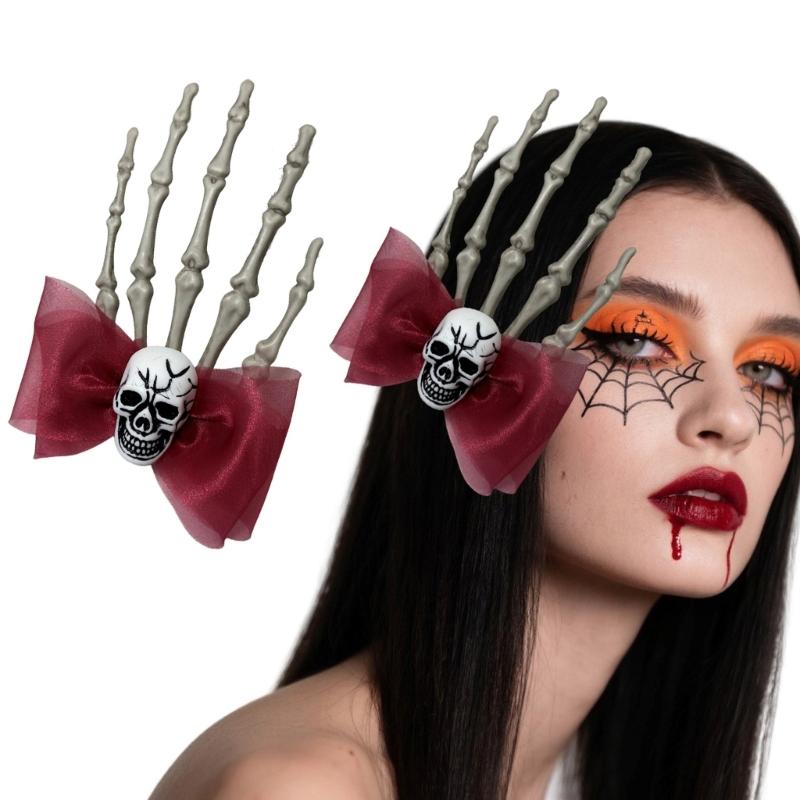 Halloween Barrettes Skeleton Hand Hair Clip Skeleton Bows Hairpins Halloween Hair Accessories Decorations for Women Girl