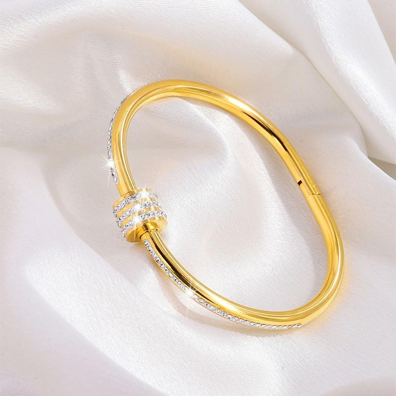 Htpwe Stainless Steel Zirconium Shell Bracelet For Women 18k Gold Plated Couple Holiday Gift Bracelet Party Daily Zircon