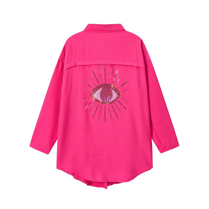 European and American Women's Plus Size Turn-Down Collar Casual Long-Sleeve Shirt for Autumn and Winter.