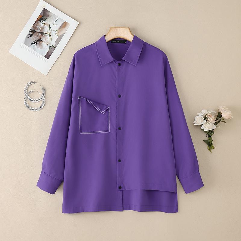 

Жіноча повсякденна блуза з відкладним коміром ZANZEA з довгим рукавом 2XL фіолетовий