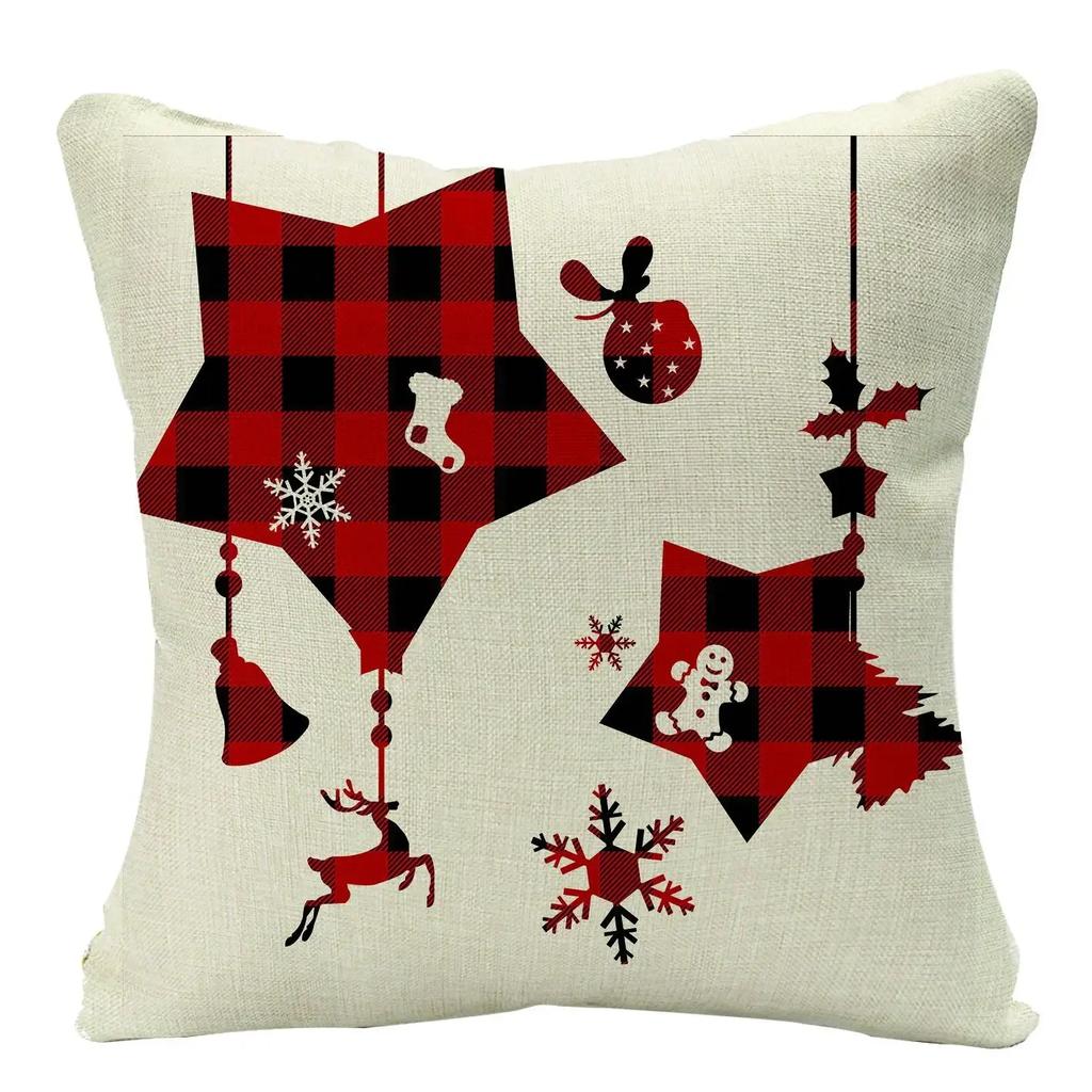 2022 Merry Christmas Home Decor Cushion Cover 45x45cm Cute Animals Cartoon Printed Throw Pillow Cover Xmas Decorative Pillowcase
