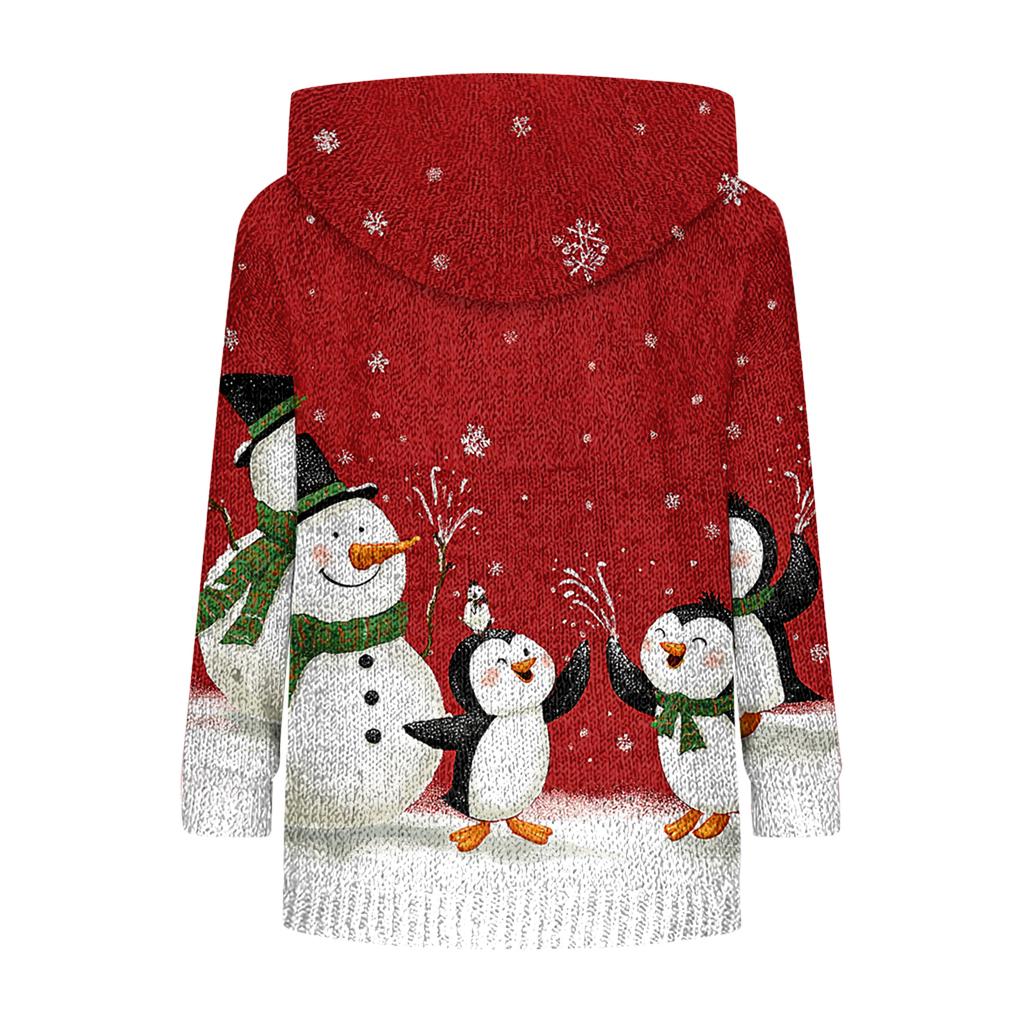 Women's Fashion Casual Long Sleeve Christmas Print Hooded Knitted Sweatshirt