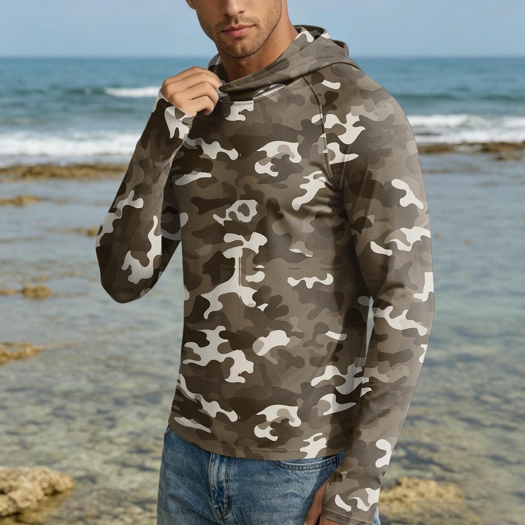 Men 50 Plus Sun Hoodie Long Sleeve Lightweight Quick Dry Hooded Shirt for Outdoor Activities