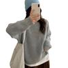 Thickened handmade stick needle alpaca wool lazy loose beige round neck pullover sweater women's autumn and winter new sweater