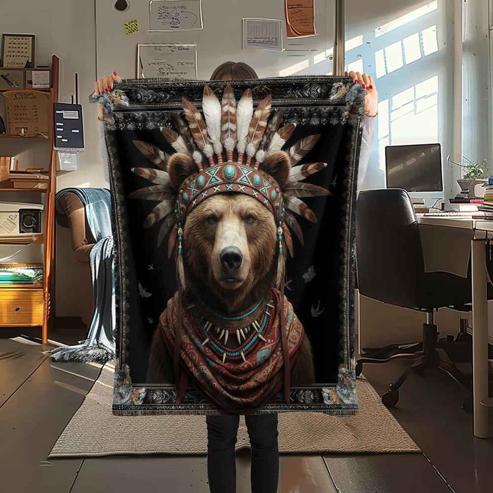 1PC Adorned Wild Sovereign Print FlAannel Blanket, High quality Comfortable for All Seasons, Home Decor, Warmth and Comfort