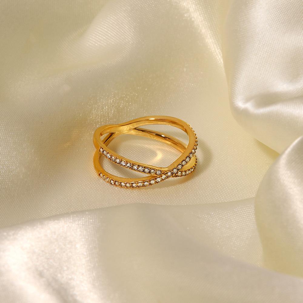 Simple Cross Diamond Ring, Niche Design, Tail Ring, Fashion Personality, Internet Celebrity Versatile and Non-fading Ring