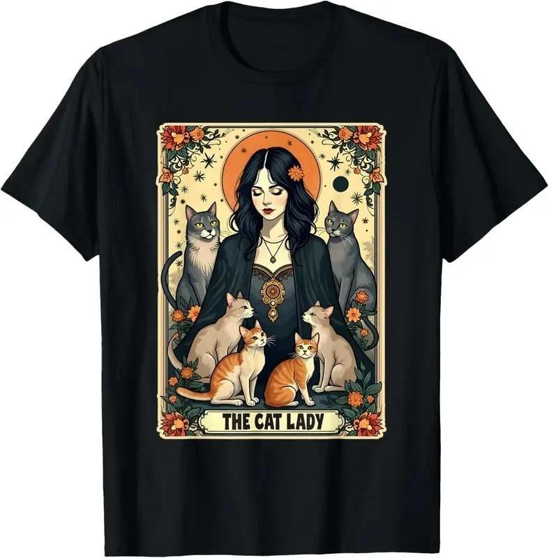 Unisex The Cat Lady Tarot Card Shirt Women Witchy Gothic Cat Mom T-Shirt Novelty XXL