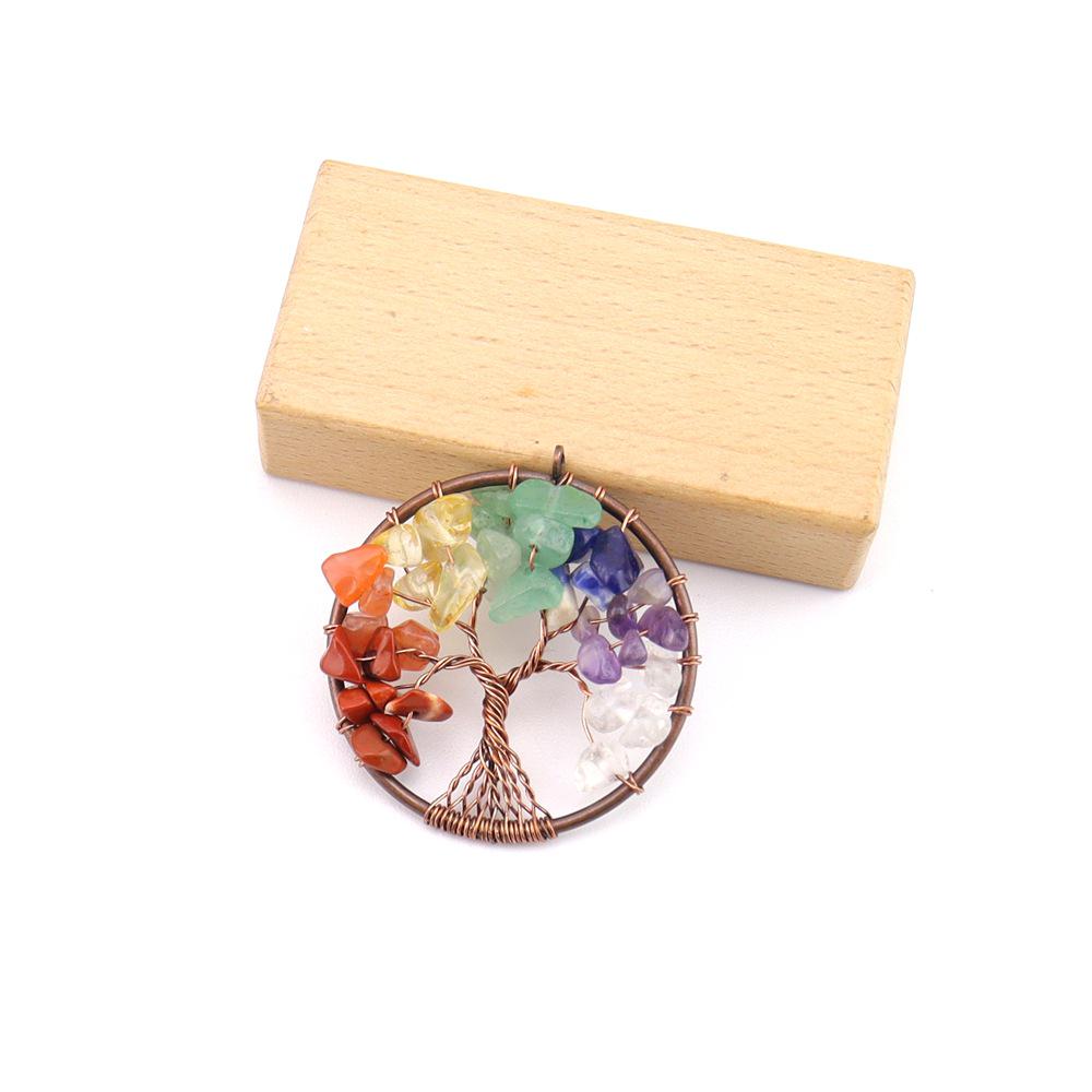 Seven-Color Natural Crystal Tree of Life Necklace Pendant with Crushed Stone, N737