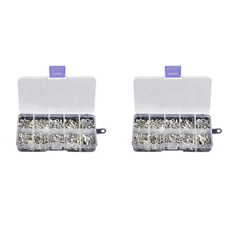 ABUL-640Pcs 10 In 1 Terminals Non-Insulated Ring Fork U-Type Brass Terminals Assortment Kit Cable Wire Connector Crimp Spade