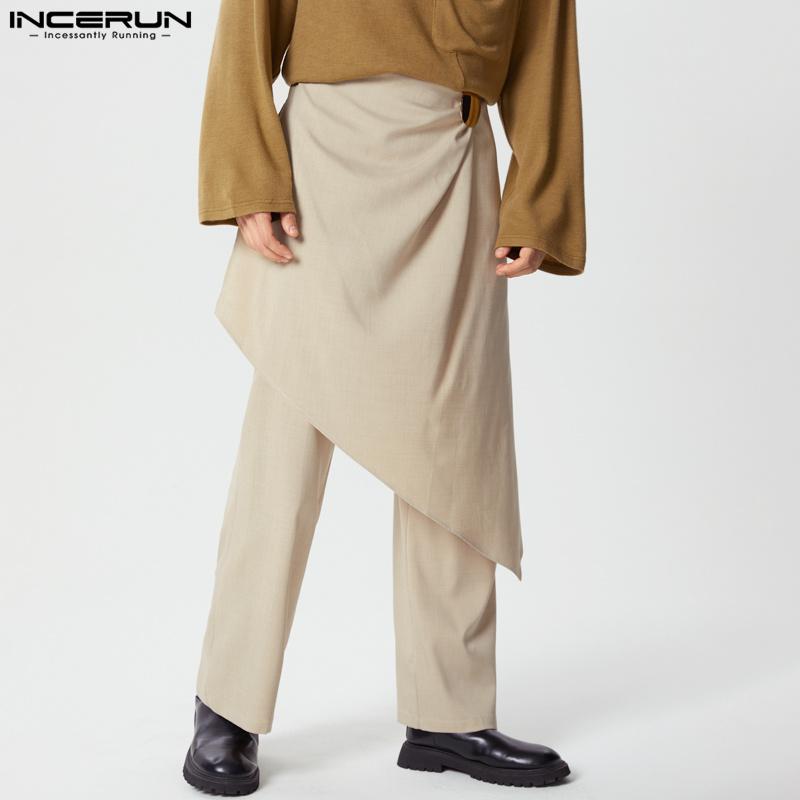 INCERUN Herren Reißverschluss Unregelmäßige Lagen Lässige Lange Gerade Hosen Hose