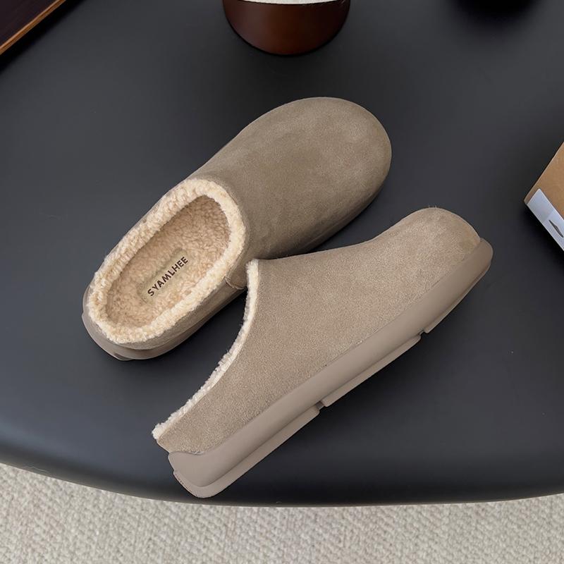 Fashion Winter Women Warm Fur Mules Slippers Fashion Cover Toe Slides Comfort Casual Female Home Cotton Shoes