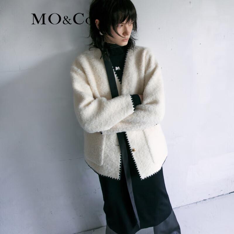 MO&Co. Women's V-Neck Contrast Wool Blend Coat