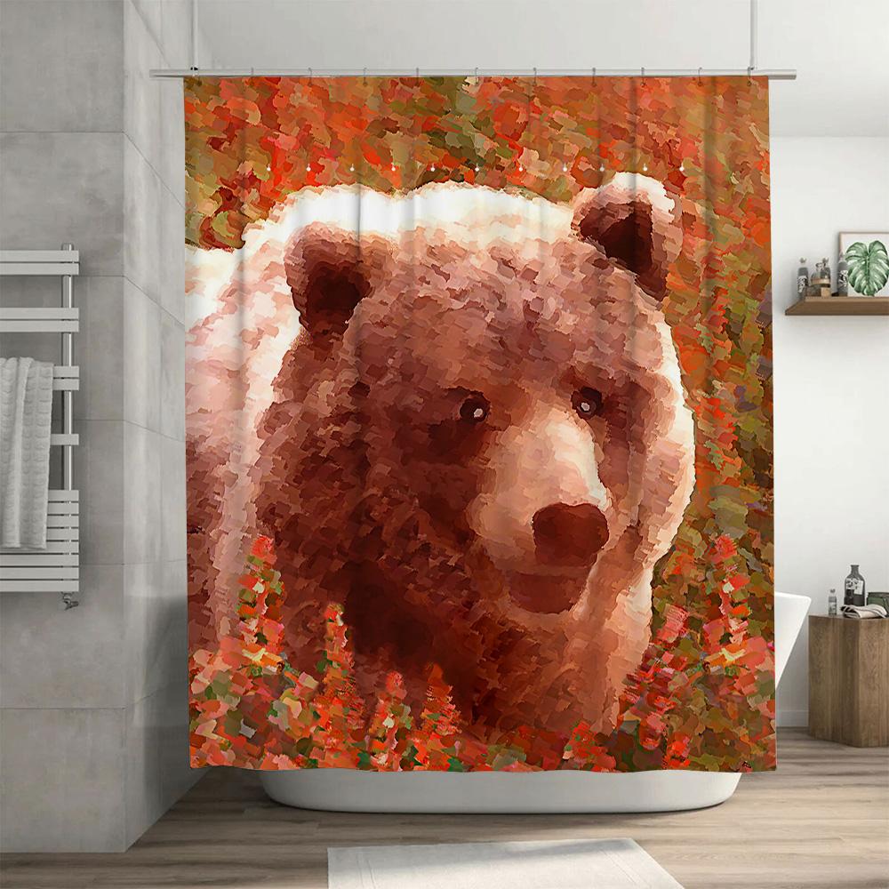 Brown Bear Pattern Shower Curtain Rustic Fall Decor for Bathroom