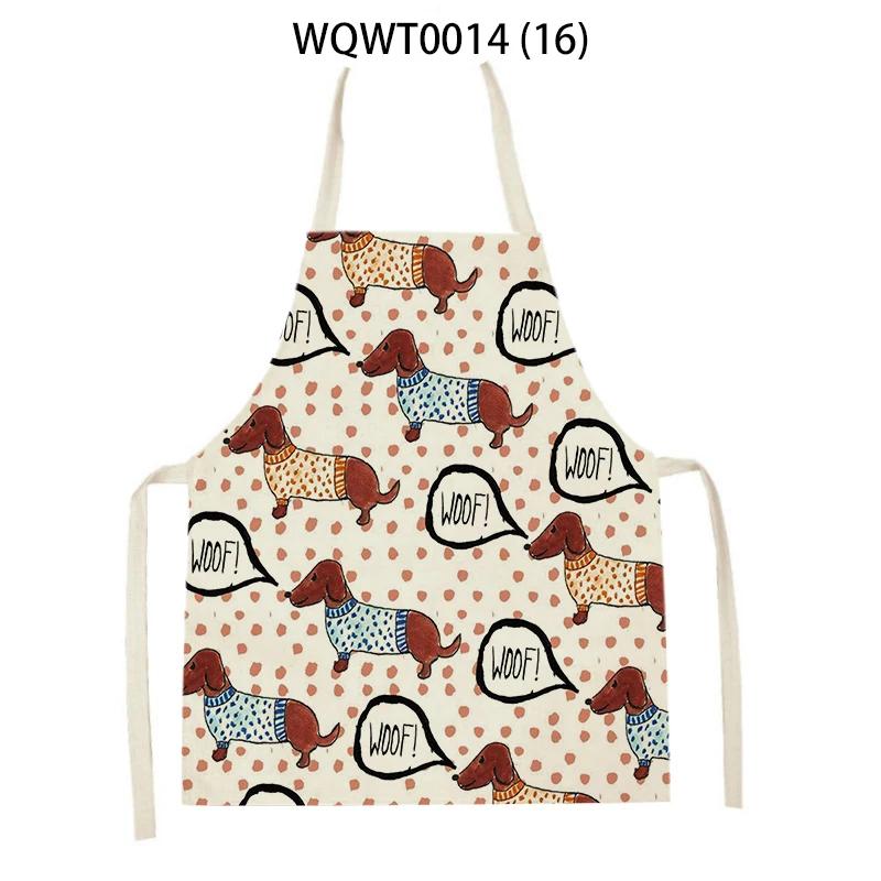 Animal Cartoon Dogs Printed Kitchen Aprons for Women Men Household Cleaning Pinafore Baking Accessories Linen Cooking Aprons