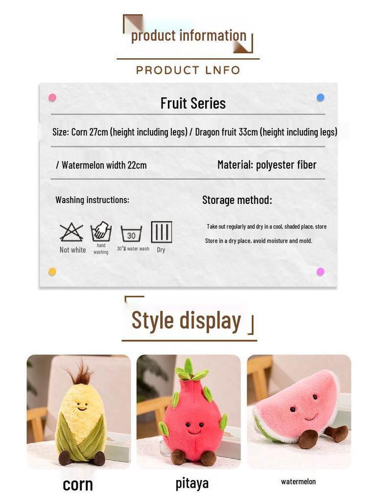 Cute Fruit Series: Watermelon, Dragon Fruit, Corn Soft Plush Ornaments - Cozy Dolls & Gifts for Kids