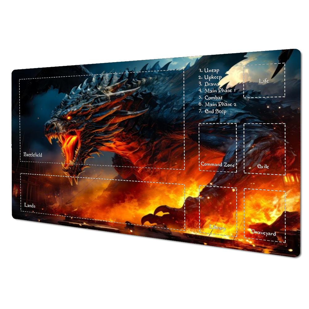 Epic Hellfire Lava Dragon Volcanic Mountain Storm Art TCG Playmat 35X60CM MTG Duel Mat Non-Slip Stitched Large Desktop Mat
