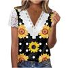 V Neck Lace Short Sleeve Print Ladies Top Summer Fashion Casual V Neck Print Short Sleeve Lace Sleeve T-Shirt Top