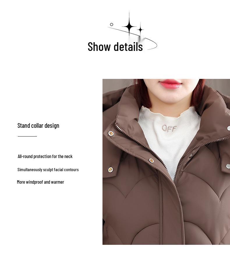 Women's Korean Style Slimming Mid-length Cotton Jacket - Winter 2026 Fashion, Plus Size Available
