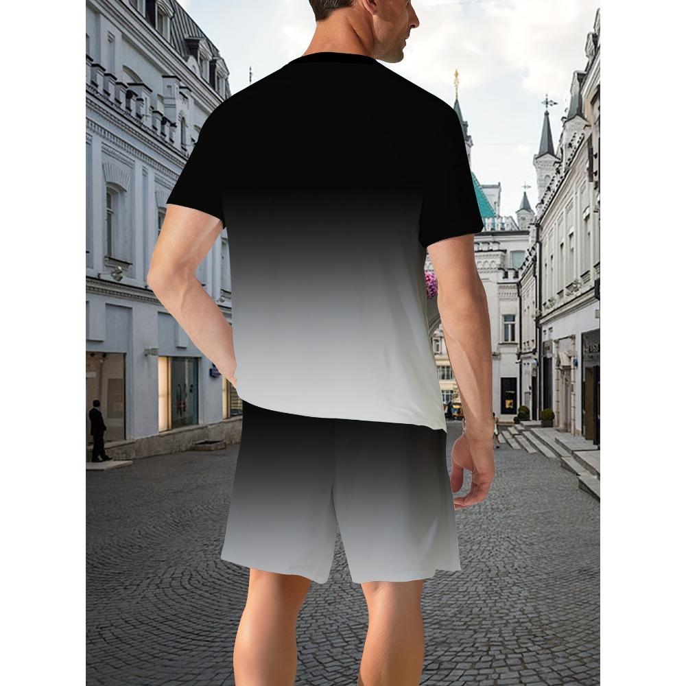 Gradient splicing letter pattern full body digital printing men's set