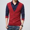 Maglia a maniche lunghe Patchwork Colorata da uomo Finto due pezzi Slim con colletto rovesciato Pullover per l'uso quotidiano