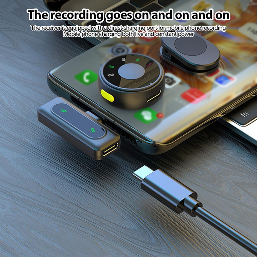 Wireless Lapel Microphone Dual Microphone Clip On Mics Plug and Play Noise Reduction Type C Receiver with Connector