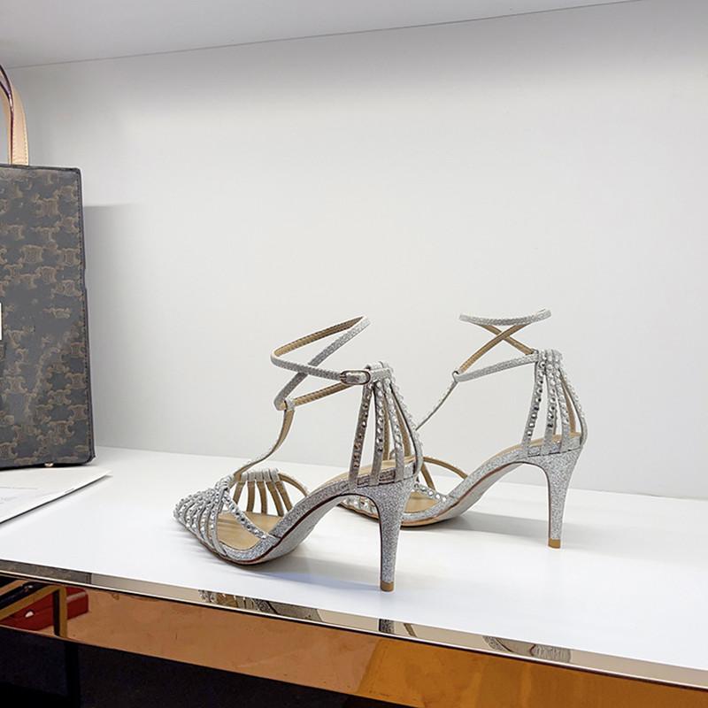 Bling Sequined Rhinestones Narrow band Women Gladiator Sandals Sexy Strap High heels Summer Party Wedding Sandals Shoes