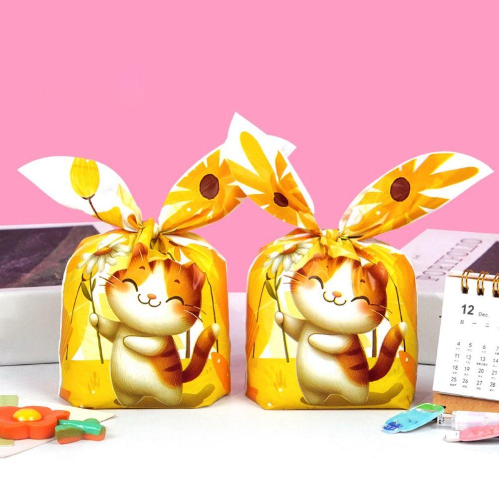 50Pcs Plastic Rabbit Long Ear Bags Cartoon Cookie Packaging Bags Rabbit Ear Candy Bags  Festive
