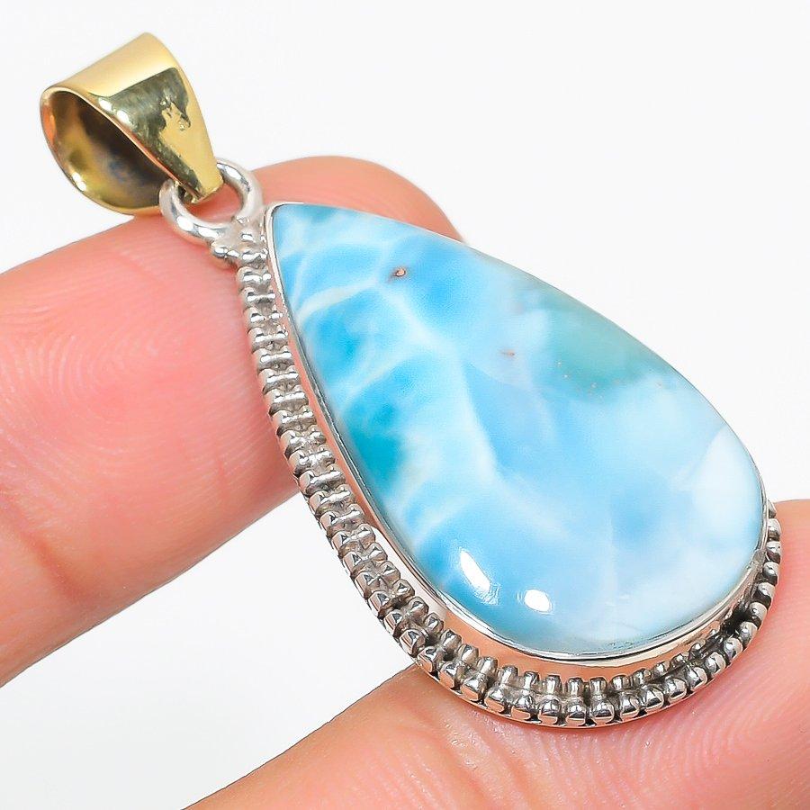 

Natural Republic Larimar Gemstone 925 Solid Sterling Silver Pendant 1.75 u4y85
