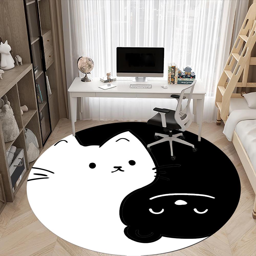1PC Moon Cat Office Round Area Rug, Mat Suitable For Office, Under Office Chairs Bedroom Living Room Home Decor, Room Deco